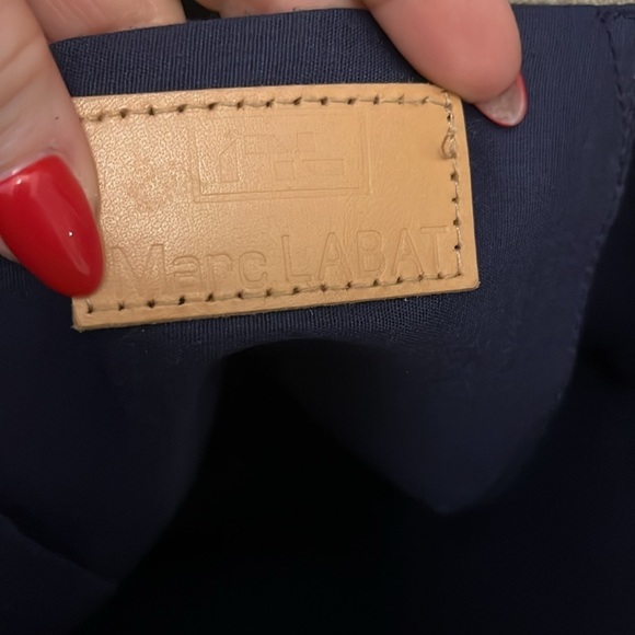 Marc Lamar Canvas Tote Bag Leather Handles & Trim Striped Zipper Top Jute Tassel - Picture 9 of 9